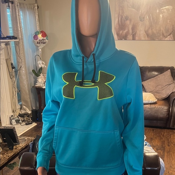 Under Armour Teal Hoodie with Neon Green Logo - Picture 1 of 4